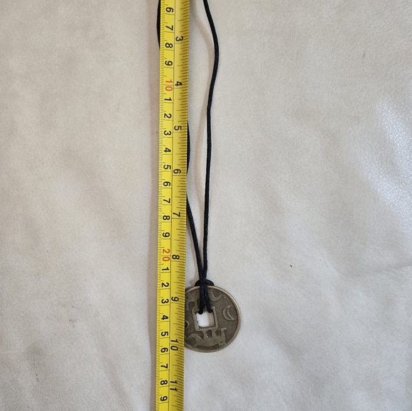 Good Luck or Fortune Medallion Necklace Black Cord Brass Tone Elephant Cat Asian - Picture 8 of 9